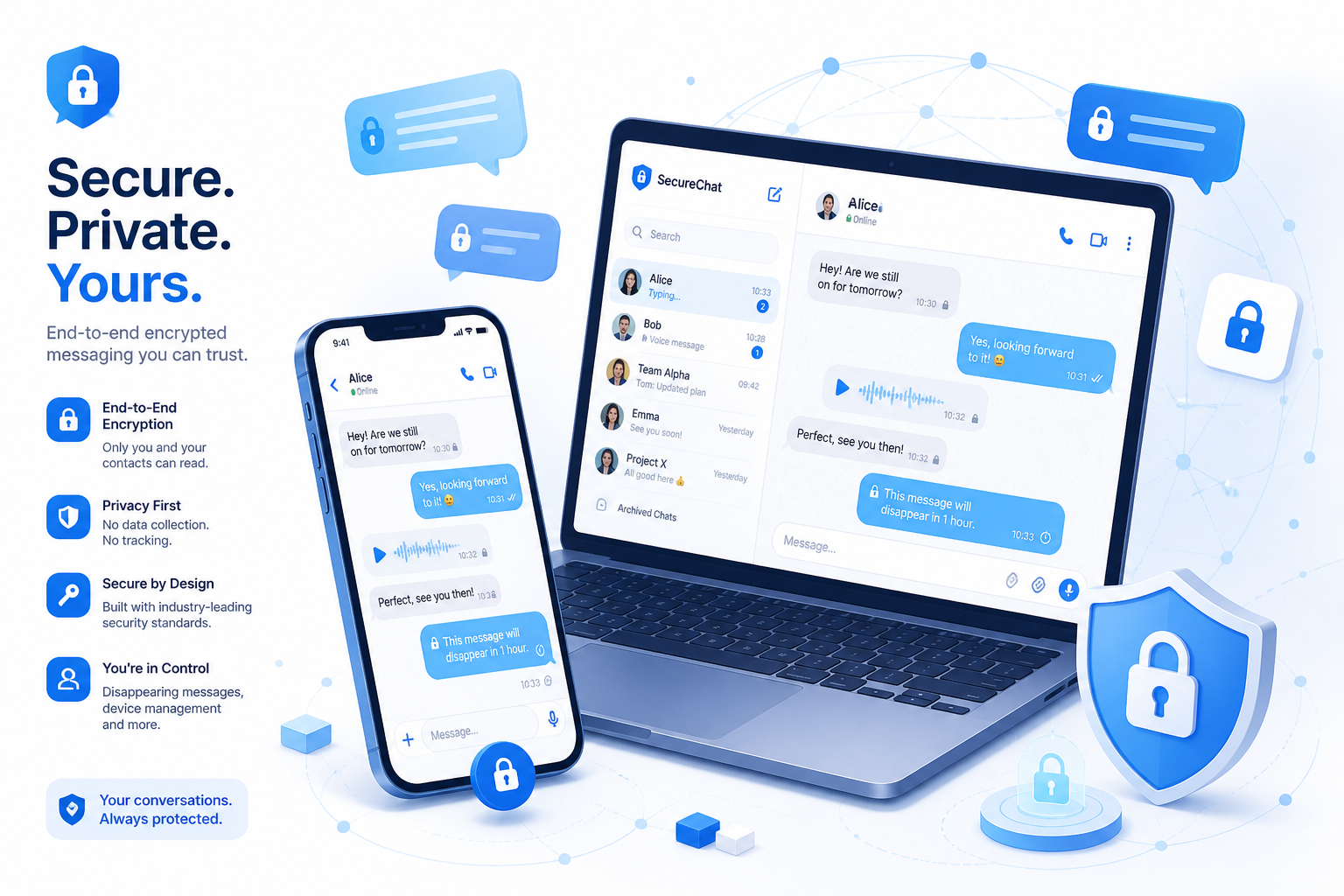 SafeW 端到端加密即时通讯多平台界面